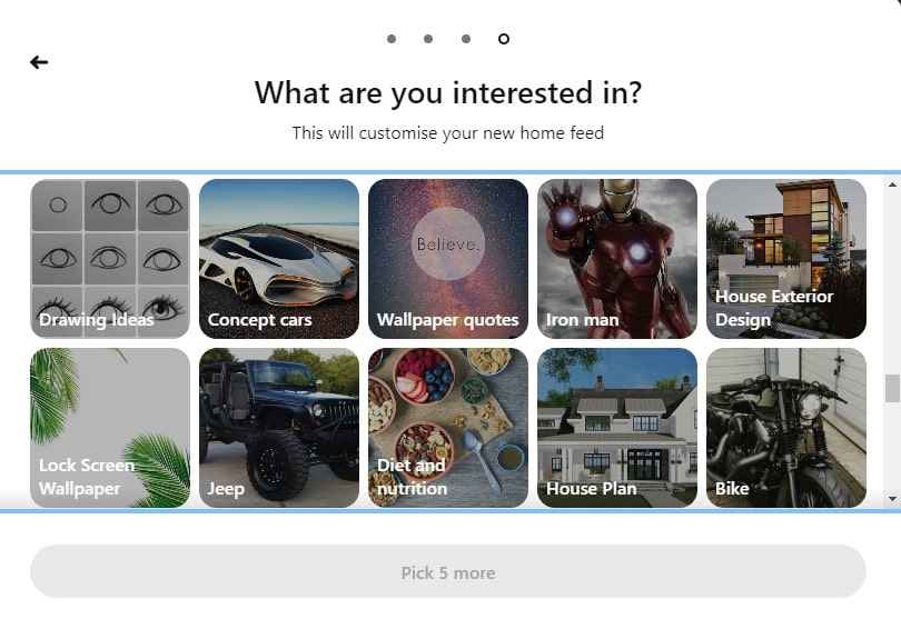 What are you Interested page on Pinterest.